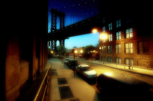 street nyc newyorkcity longexposure bridge newyork brooklyn night geotagged dumbo manhattanbridge hdr mudpig stevekelley