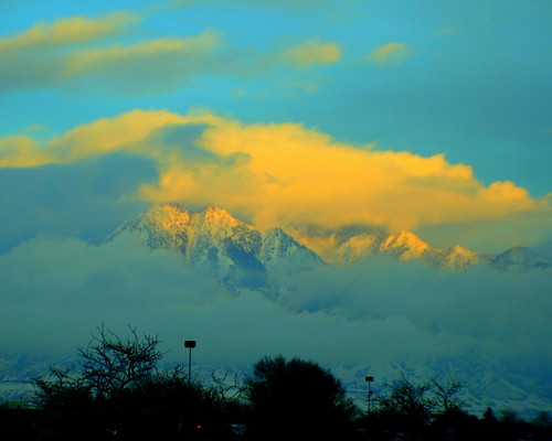 blue sunset snow mountains yellow clouds december2007
