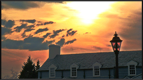 trees windows sunset orange sun building lamp beautiful clouds photoshop colorful pretty post framed widescreen dramatic ps wires 2008 169 enhanced shx elements6 dublinninja shawnhikichi