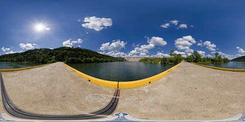 bridge blue panorama yellow clouds 360 mansfielddam lakeaustin nofishing canon30d sigma10mm