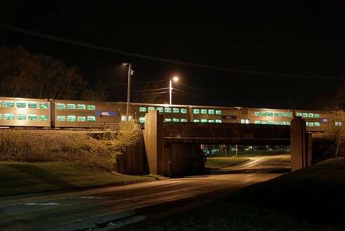 road bridge night train landscape streetlight metra