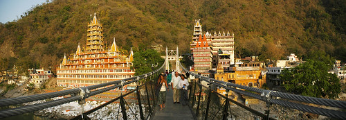 travel bridge people panorama india lines photoshop vanishingpoint spirituality hindu rishikesh laxmanjhula 5photosaday theindiatree