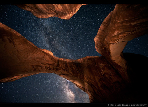 usa lightpainting utah sandstone arches galaxy astrophotography moab astronomy nightsky archesnationalpark starrynight milkyway doublearch earthandspace widefieldastrophotography goldpaintphotography competition:astrophoto=2012