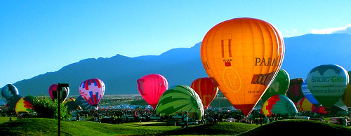 trees sky mountains newmexico southwest sunrise balloons october colorful albuquerque panoramic bosque hotairballoon balloonfiesta 505 sandia 2007 landofenchantment