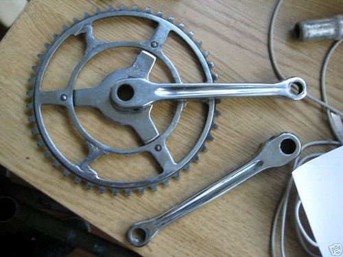 A cottered bicycle crank set. 