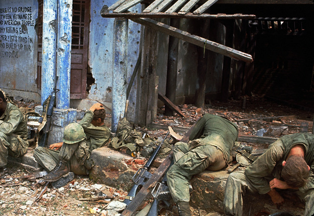 Quang Tri, Vietnam, 1968, Exhausted GIs Rest in Front of a Ruin - a photo on Flickriver