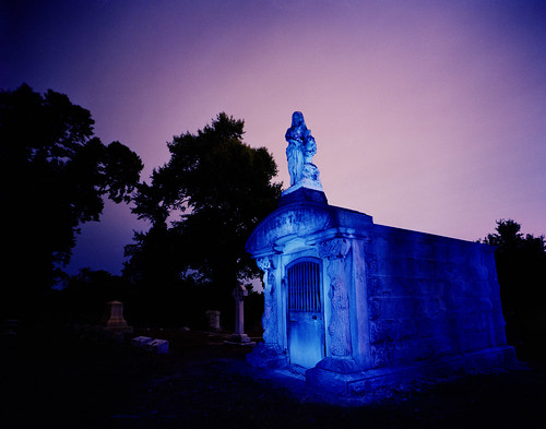 blue lightpainting film cemetery graveyard stone glow purple 4x5 greenhill largeformat tungstenbalanced