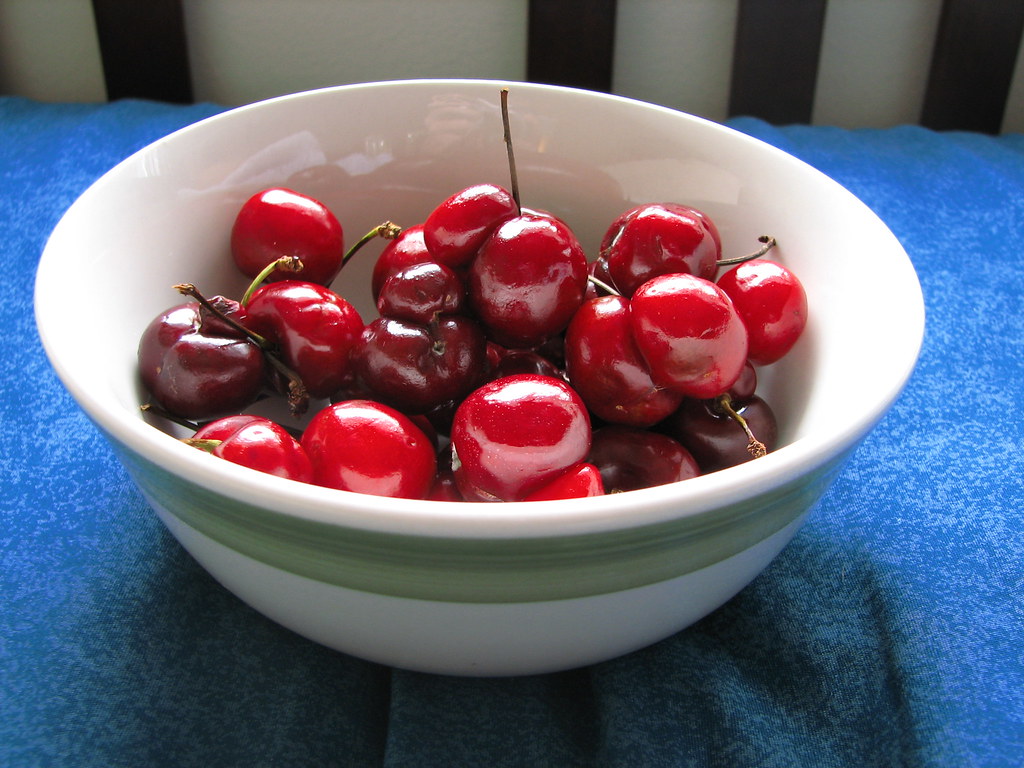 Bowl of cherries, color enhanced