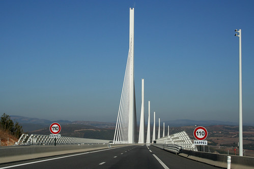 road bridge sky signs france sign horizon cable pylon cables autoroute cloudless pylons millau aveyron millauviaduct viaducdemillau