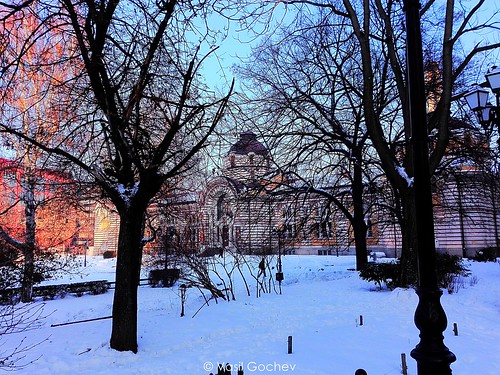 winter city art architecture sun light shaded colors trees street lamps snow sky people walk afternoon sofia bulgaria europe planet earth beautiful view digital photography performance picture photo photographer travels
