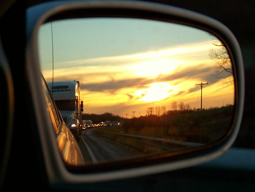thanksgiving road sunset sky reflection car clouds truck mirror highway driving traffic rearviewmirror newyorkstate trafficjam thruway z612 kodakz612