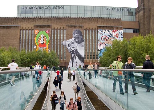 Millennium Bridge and Street Art at Tate Modern. London. England