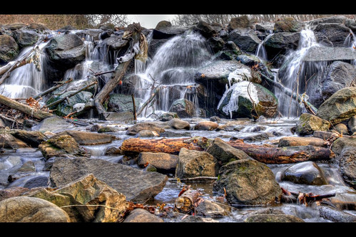 park nyc newyorkcity newyork ice water landscape geotagged waterfall melting rocks stream multipleexposure driftwood statenisland hdr photomatix 5xp clovelakes tamron1750