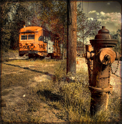 road urban texture abandoned train hydrant canon fire graffiti is md rust decay maryland baltimore falls powershot streetcar trolly hdr rd s5 3xp photomatix bej vftw