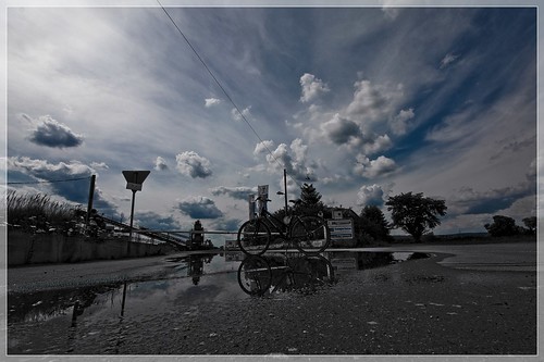 sky reflection clouds reflexions bycicle canoneosrebelxsi unusualviewsperspectives yvonnemartejevs sigmaex1020mm456dchsm