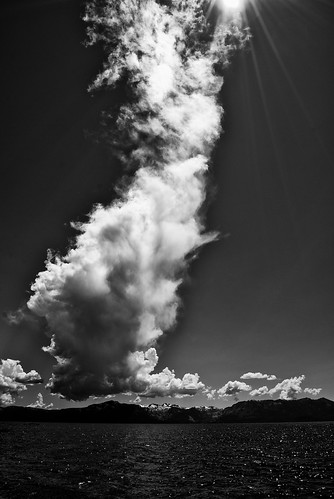 blackandwhite bw cloud sun white lake black water clouds angle wide tahoe flare monochromeaward