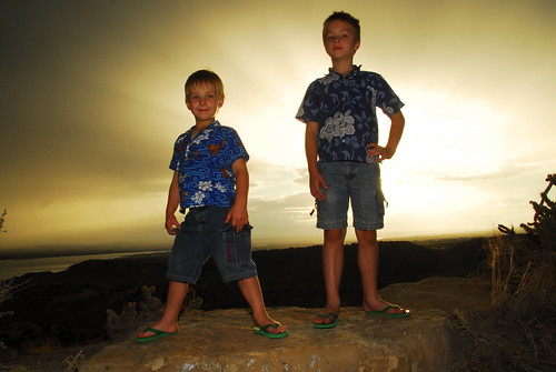 sunset cliff lake boys point liberty colorado rocks pueblo posing shirts hero winner flipflops hawaiian
