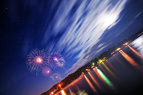 moon reflection water night clouds fireworks 4thofjuly 2009pad