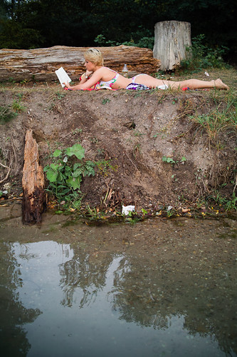 woman reflection water girl reading book sigma bikini blond olga foveon dp2