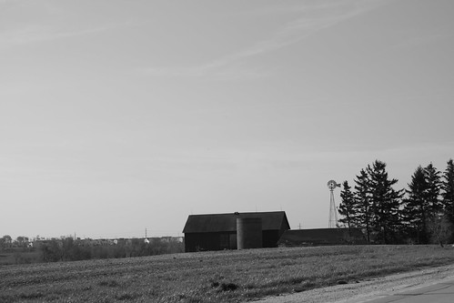 blackandwhite bw windmill barn landscape farm country farmland distance
