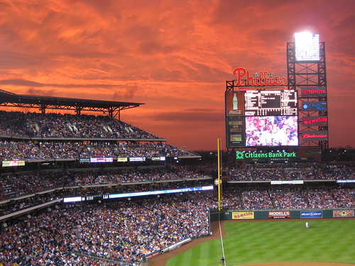 sunset storm philadelphia lights baseball pennsylvania stadium spectators ballpark scoreboard citizensbankpark baseballfield