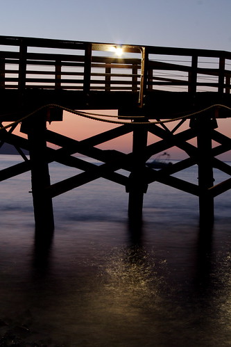 ocean pink blue sunset sea beach silhouette pier