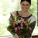 rachel, with mother's day flowers from her own mother (and father and sister)