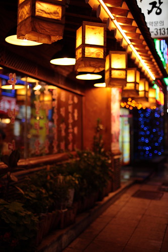 blue streets yellow lights bokeh pavement southkorea aftertherain neons nightwalk suwon businesstrip canonef50mmf14usm canoneos5dmarkii yalestudio