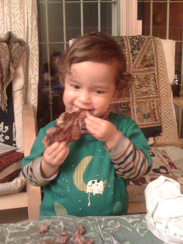 Camilo eating meat