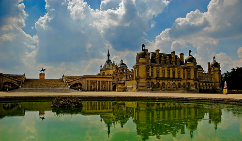 sky lake france water architecture clouds reflections landscape nikon europe d70 eu chateau chantilly annedemontmorency