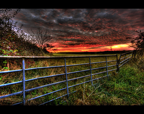 uk sunset red england field evening countryside nikon gate angle britain wide sigma wideangle 1020mm staffordshire hdr lichfield sigma1020mm photomatix tonemapped tonemapping d80 nikond80 lichfielddistrict darnford 52673517922 52°4025n1°4732w