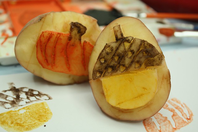 potato printing acorn and pumpkin