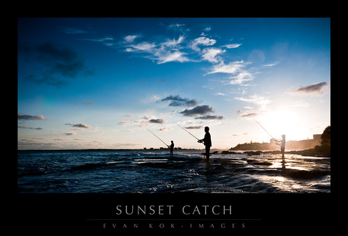 sunset clouds three fishing fisherman nikon rocks watch wide catch trio sunshinecoast caloundra d300s
