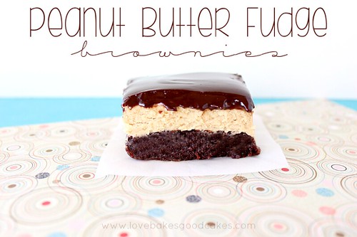 Peanut Butter Fudge Brownies on a piece of wax paper side view.