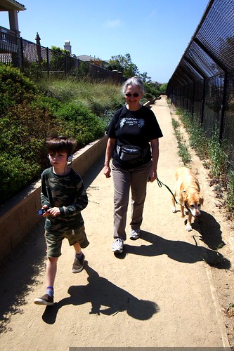 brothers walking the dog with grandma anna    MG 1655