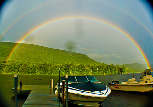 light sun storm color rain landscape boat rainbow vermont wideangle salisbury doublerainbow greenmountains lakedunmore