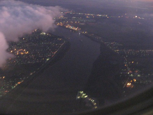sunset water night clouds airplane lights louisiana neworleans flight aerialview 2007