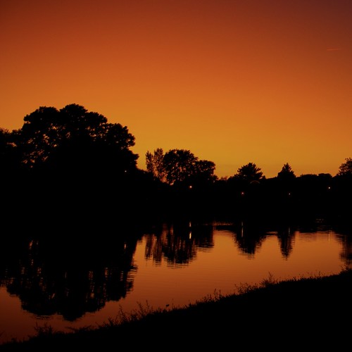 sunset orange lake reflection silhouette landscape hdr