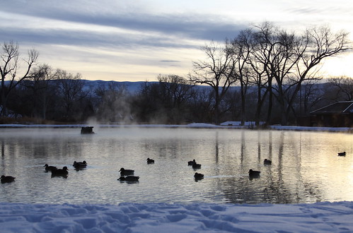 sunset snow reflection water landscape pond ducks wyoming hotspring hotspringsstatepark hermopolis buckfence