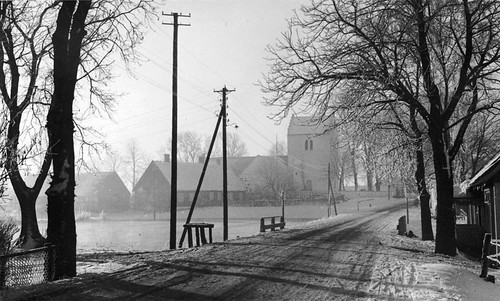 street trees winter snow church 1900 telephonepoles albumenprint riksantikvarieämbetet theswedishnationalheritageboard norravram norravramchurch viewfromnorth