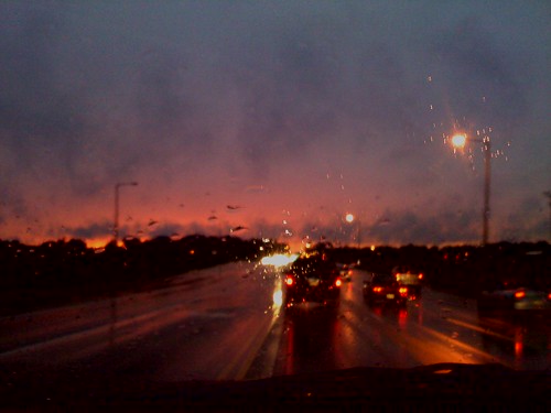 sunset storm rain mobile driving