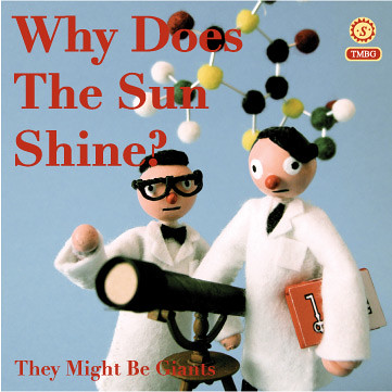 Stop motion puppet Johns dressed as scientists on the Why Does The Sun Shine cover