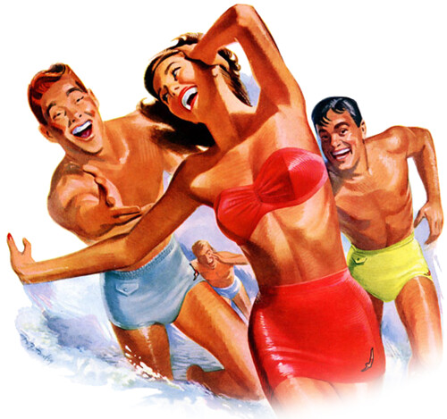 Portion of a vintage 1950s Jantzen bathing suit advertisement