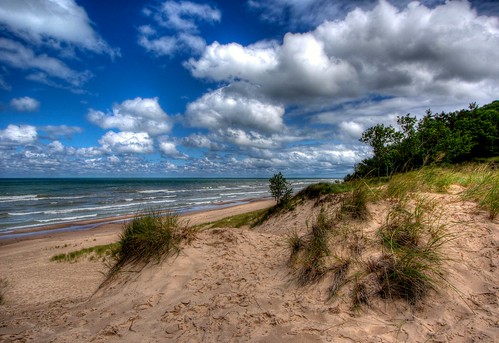 beach water grass clouds canon landscape sand raw waves tide windy wideangle august lakemichigan shore 2009 soe hdr indianadunes fluffyclouds singleimagehdr