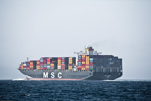 Massive Container Freighter Ship MSC TOMOKO PANAMA in the Santa Barbara Channel  8400 TEU
