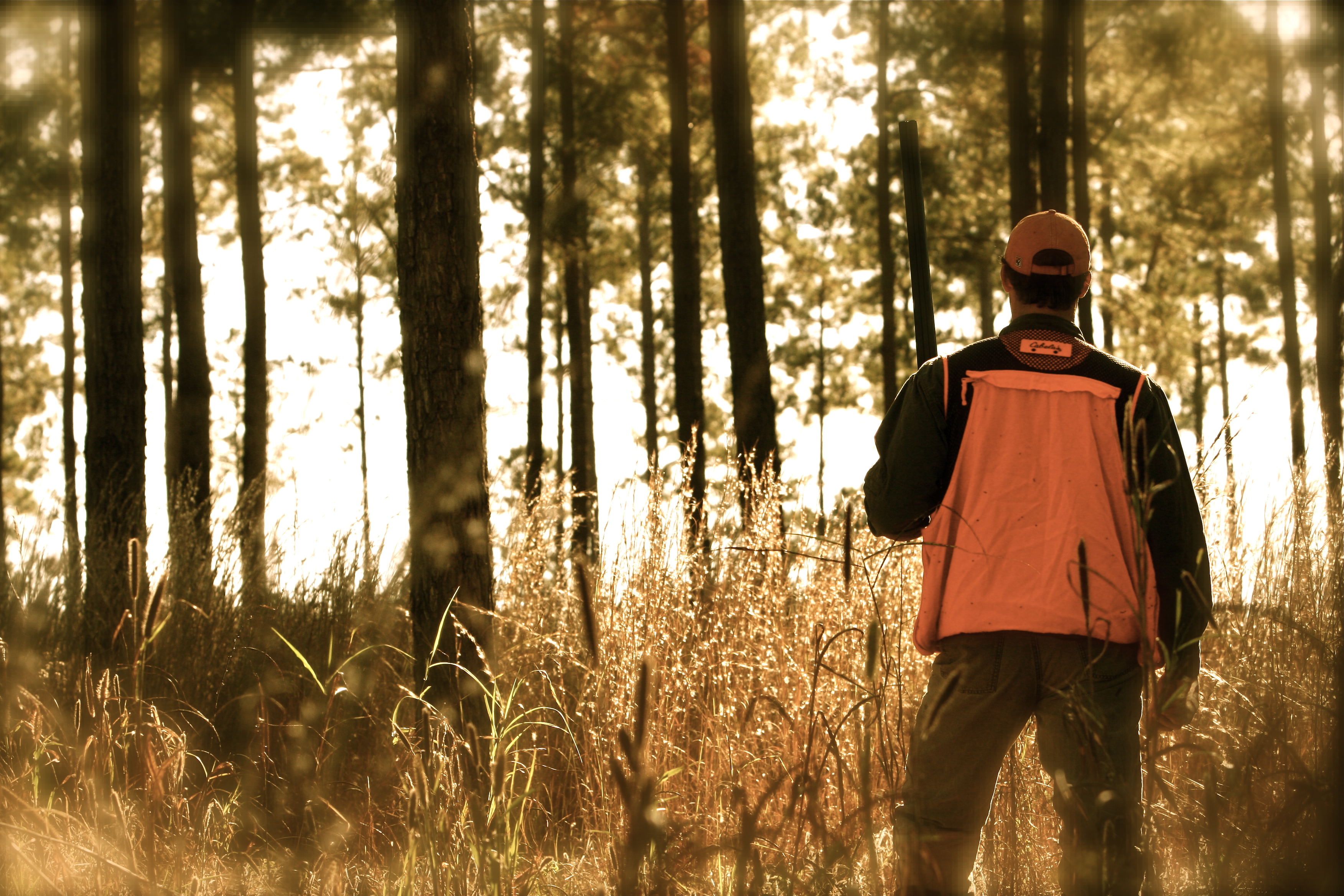 Hunter in flare orange safety gear