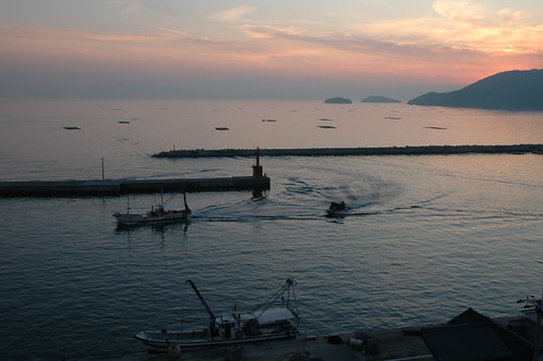 sunset sea port wave murotsu 室津