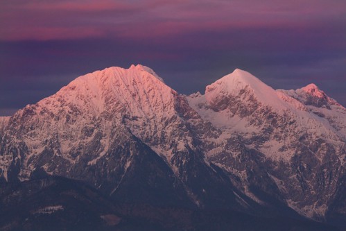winter sunset sky snow mountains slovenia slovenija skuta kocna grintovec kočna