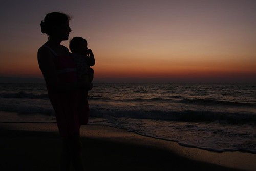 family sunset sea baby mother cyprus polis argaka