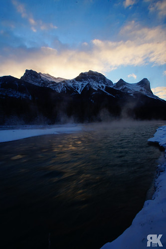 canmore canmorealberta alberta canada canadianrockies rockies rockymountains sunset bowvalley halingpeak longexposure bluesky sclouds landscape nature beauty beautyinnature travel outdoors hiking winter ice cold frozen mist sony sonya77 teamsony